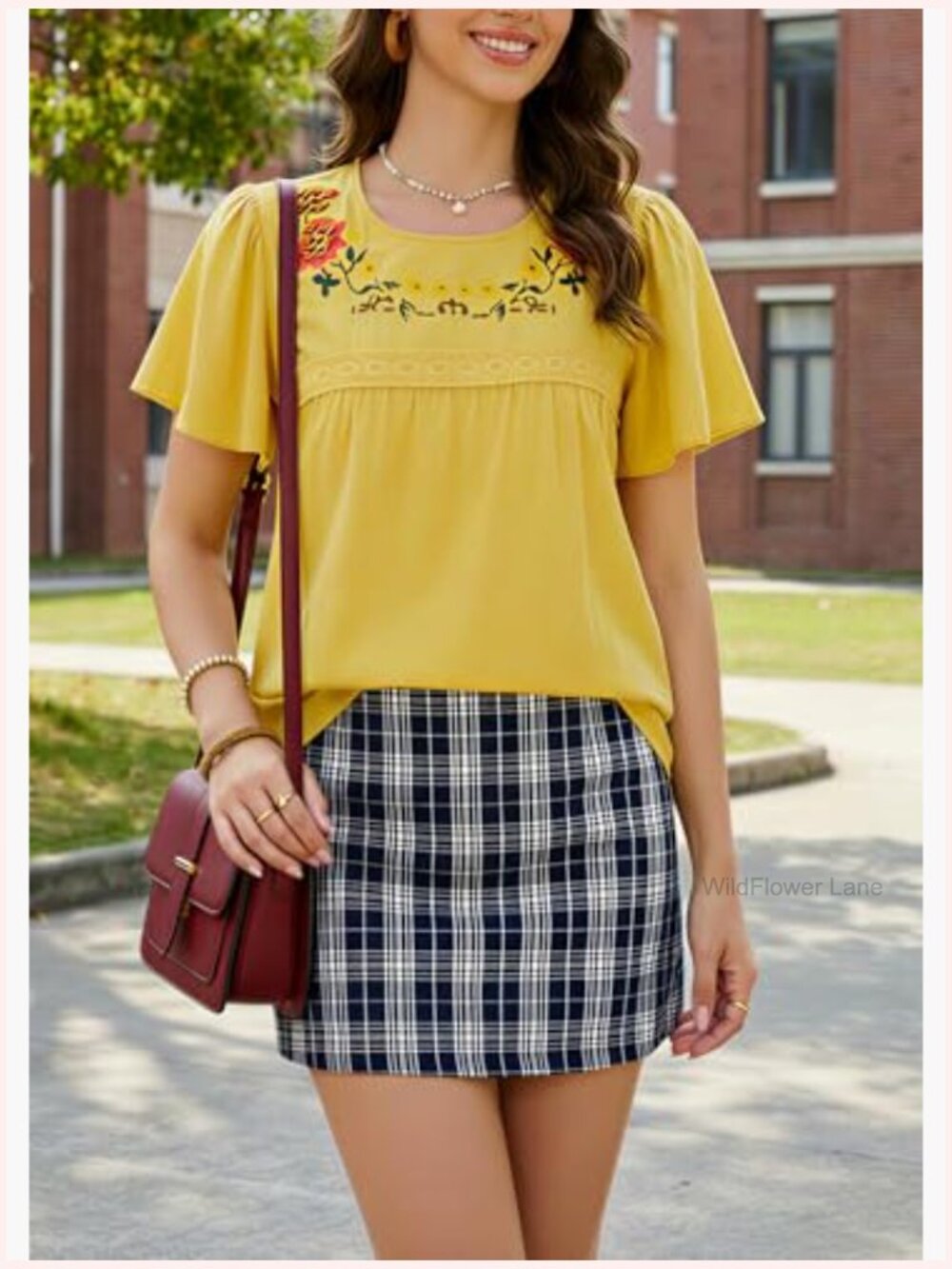 Boho Floral Embroidered Tunic Top Short Sleeve Crewneck Blouse Casual Summer - Picture 6 of 7